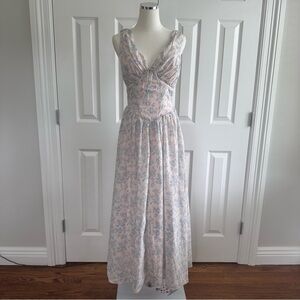 Petal & Pup Boho Romantic Blue Corset Maxi Dress Cattagecore Silhouette Size M